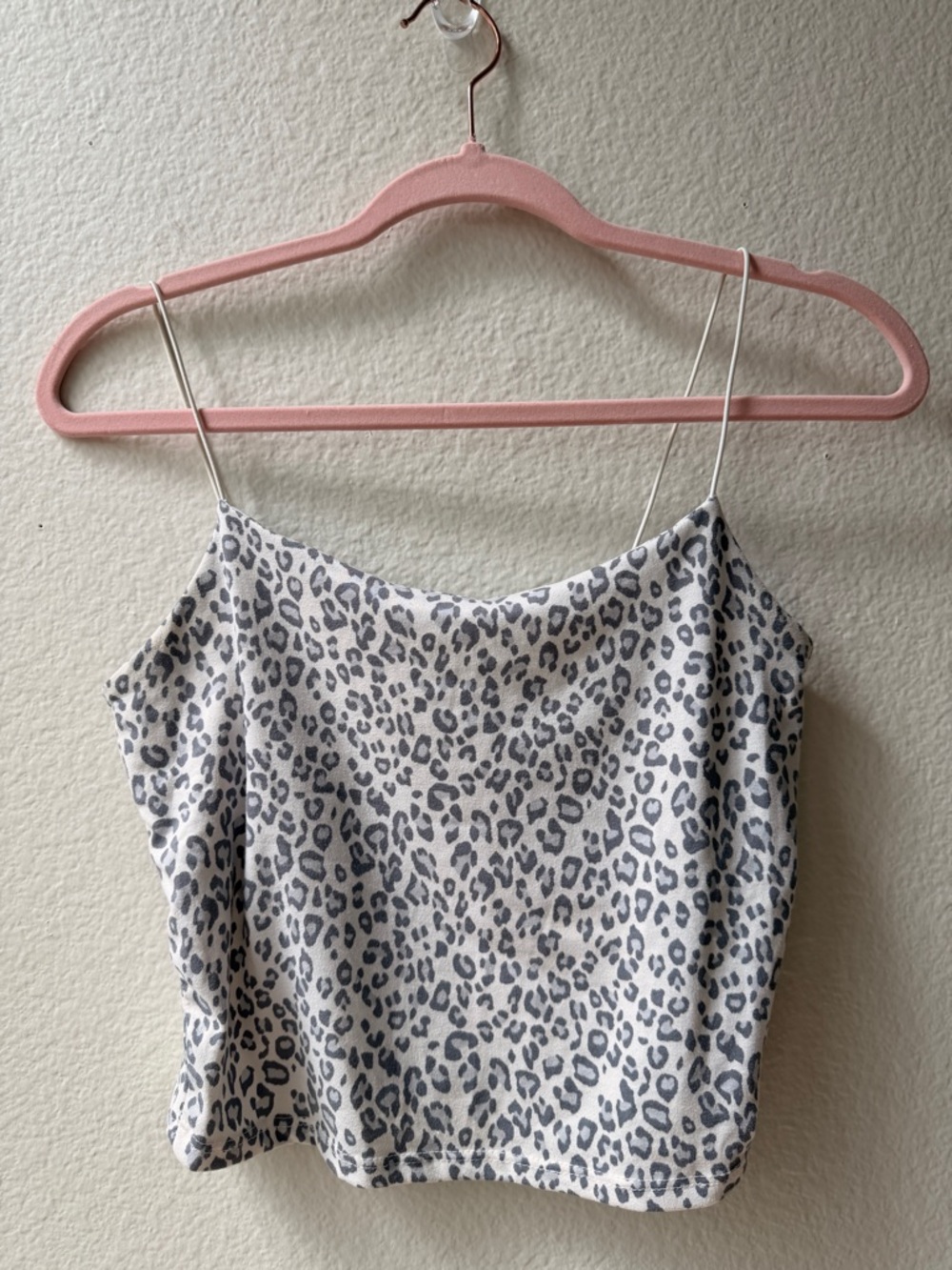 Gaze Leopard‎ Print Cami Comfy Top Gray White Y2K Minimal Chic Spaghetti Strap S